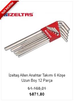 İzeltaş Allen Anahtar Takımı 6 Köşe Uzun Boy 12 Parça