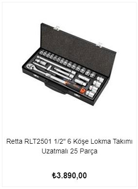 Retta RLT2501 1/2" 6 Köşe Lokma Takımı Uzatmalı 25 Parça