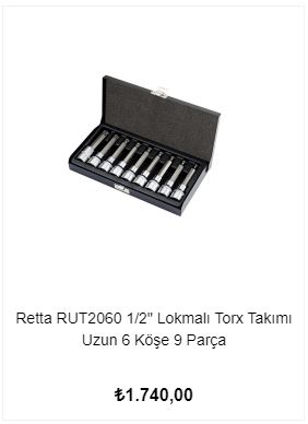 Retta RUT2060 1/2" Lokmalı Torx Takımı Uzun 6 Köşe 9 Parça