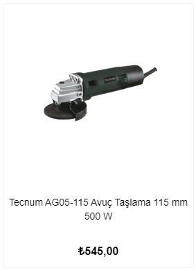 Tecnum AG05-115 Avuç Taşlama 115 mm 500 W